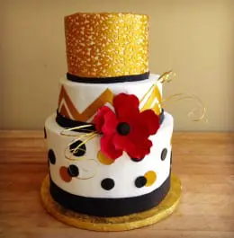 A Gold Wedding Cake made at Bird-in-Hand Bakery and Cafe