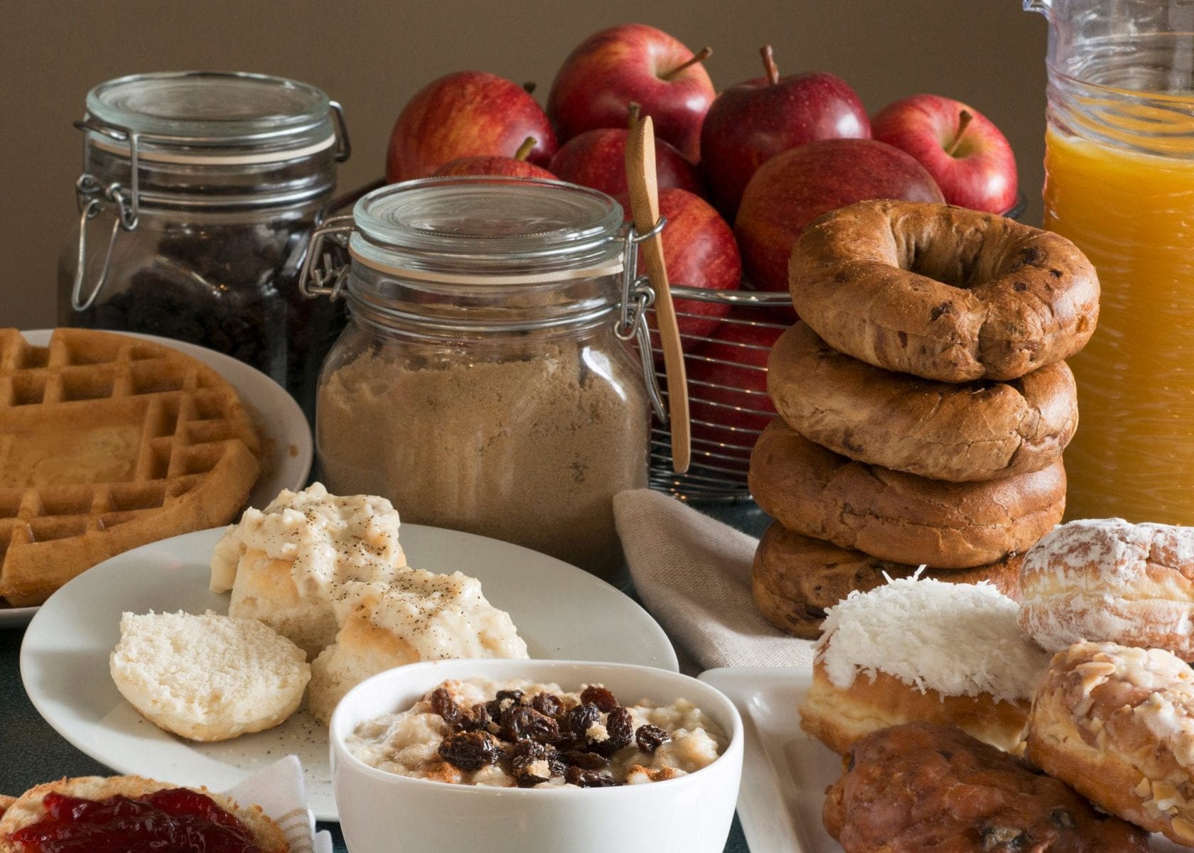 Breakfast spread at Travelers Rest Motel in Bird-in-Hand