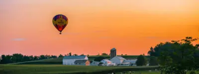 A Lancaster Balloon Rides hot air balloon flying over Lancaster County, PA