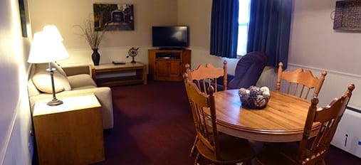 Cozy living area at Amish County Motel