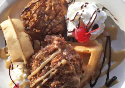 Ice cream and waffles for breakfast